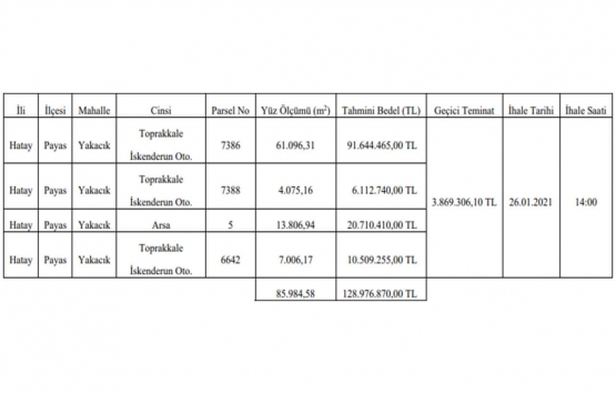 Hatay da 129 milyon TL ye satılık 4 gayrimenkul!