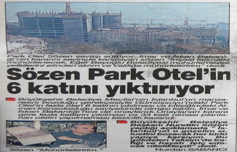 1992 yılında Park Otel in 6 katı yıktırılacakmış!