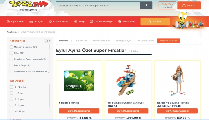 Toyzz Shop tan Eylül ayına özel yüzde 30 indirim fırsatı. İşte Toyzz Shop 12 Eylül 2022 fiyat listesi