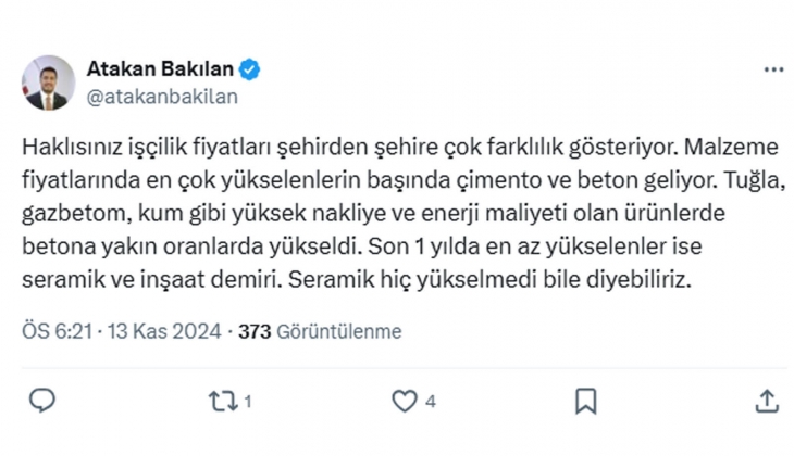 Tebernüş Kireçci sordu: Şimdi beton ve çimentodaki son 1 yıllık artış yüzde 38.93 mü?