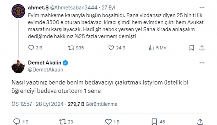 Demet Akalın dan kiracı isyanı: Benim bedavacıyı çıkartmak istiyorum, evi 1 sene bedavaya öğrenciye vereceğim!