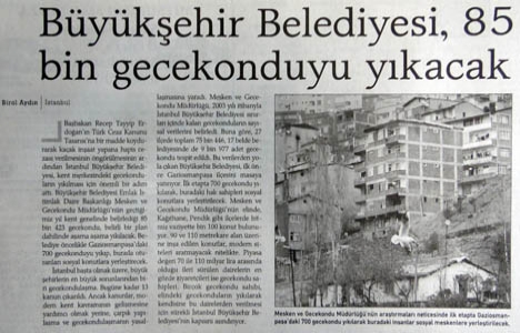 2004 yılında Büyükşehir Belediyesi, 85 bin gecekondu yıkacak!