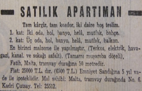 1951 yılında Feriköy de bir apartman 30 bin liraya satılacakmış!