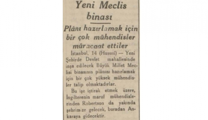 1938 yılında Yeni Meclis binasının planına İngiltere talip olmuş!