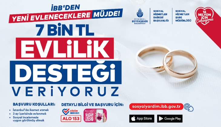 İBB den müjde! İhtiyaç sahibi çiftlere 7 bin TL evlilik desteği! İşte başvuru şartları...