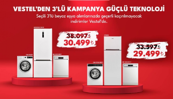 Vestel den 3’lü kampanya! Beyaz eşyada büyük indirim! 8 Mayıs 2023 fiyat listesi...