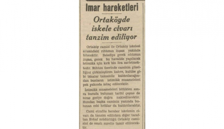 1938 de Ortaköy İskele civarı 40 bin TL ye yeniden düzenlenmiş!