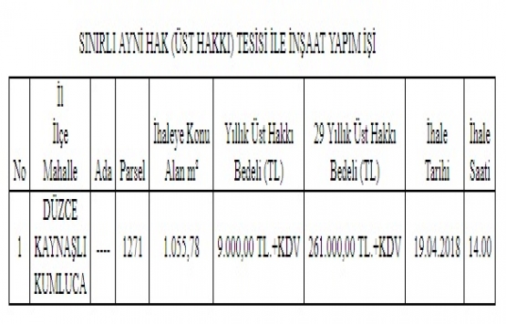 Kaynaşlı Belediyesi nden 29 yıllık üst hakkı ihalesi!