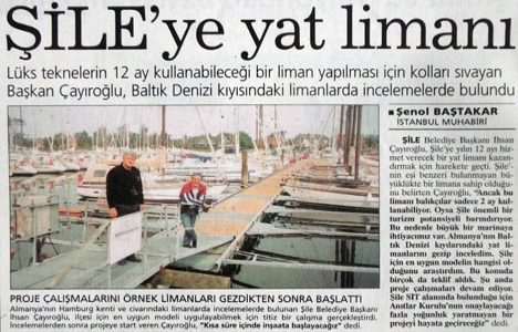 2001 yılında Şile ye yat limanı inşa edilecekmiş!