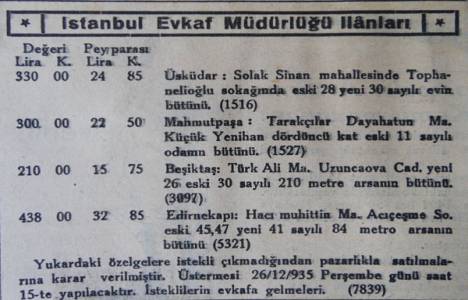 1935 yılında Beşiktaş Türkali Mahallesi'nde 210 metrekare arsa 210 liraya satılacakmış!