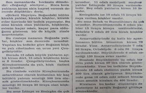 1936 yılında Boğaziçi nde 12 odalı yalının aylık kirası 4 liraymış!