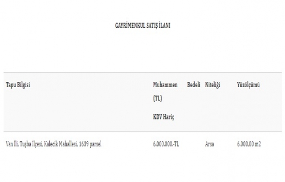 TMSF, Akköprülü Otomotiv in Van daki arsasını satıyor!