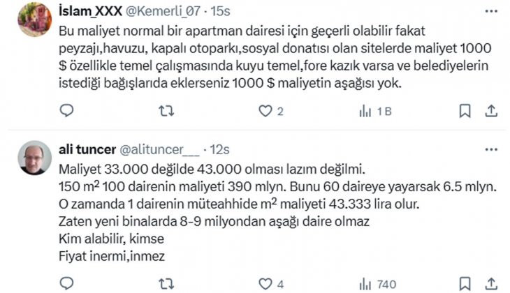 İnşaat Mühendisi Atakan Bakılan hesapladı: 1 metrekare konutun birim maliyeti 26 bin, müteahhite maliyeti ise 33 bin TL!