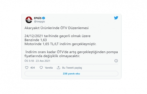 Benzin ve motorin fiyatlarında ÖTV indirimi!