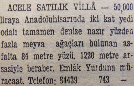 1947 yılında 37 metre rıhtımı olan 1.750 metrekare yalı arsası 10 bin liraya satılacakmış!