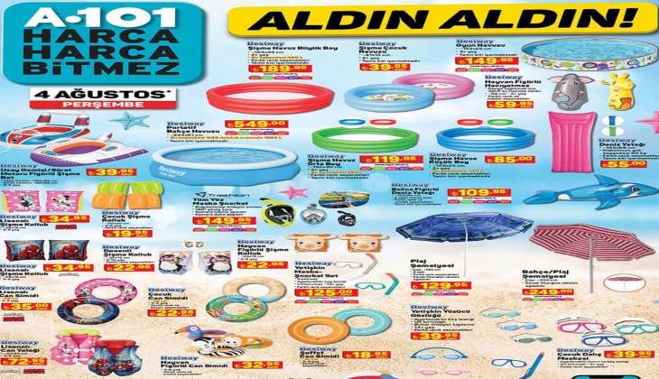 Tatilde ihtiyacınız olan her şey 4 Ağustos A101 kataloğunda! İşte 4 Ağustos A101 aktüel ürün kataloğu!