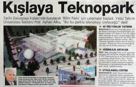 2003 yılında Davutpaşa Kışlası nda Bilim Parkı kurulacakmış!