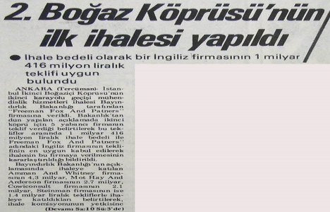1983 yılında İkinci Boğaziçi Köprüsü nün ilk ihalesi yapılmış!