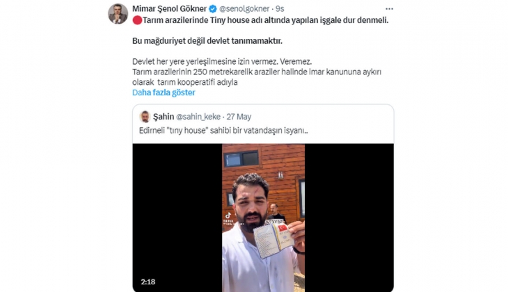 Tiny house tahliyeleri ortalığı karıştırdı! Mimardan Tarım arazilerinde işgale dur denmeli çıkışı!
