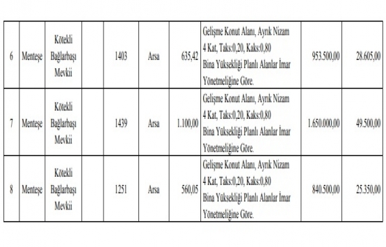 Muğla Menteşe de 8.9 milyon TL ye satılık 8 gayrimenkul!