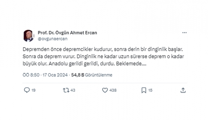 Prof. Dr. Övgün Ahmet Ercan, o bölgeyi işaret etti: Gerildi gerildi, durdu, şimdi beklemede!