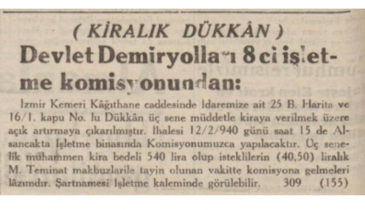 1940'ta Devlet Demiryolları'ndan 540 liraya kiralık dükkan!