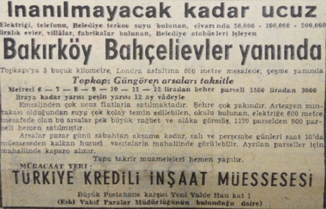 1957 yılında Güngören'de metrekaresi 6 liraya arsa!