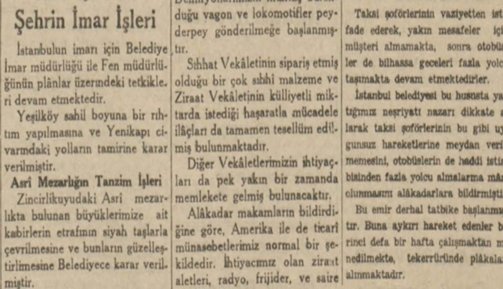 1941 yılında Zincirlikuyu Mezarlığı yenilenmiş!