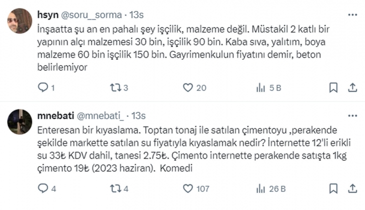 2023 ün başında, bir evin satış fiyatı ne kadardı, şu an ne kadar? Çimento sudan ucuz hesabı sosyal medyayı karıştırdı
