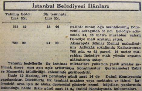 1947 yılında Aksaray'da 36 metrekare arsa 720 liraya satılacakmış!