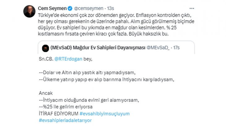 Gazeteci Cem Seymen: Yüzde 25 kısıtlamasını fırsata çeviren kiracı çok! Bu büyük haksızlık!