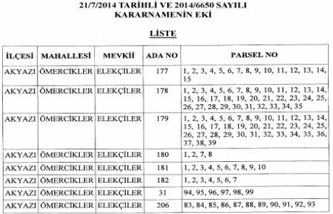 Sakarya Akyazı ile Karacasu Kanalı Islahı ve Çevresi için acele kamulaştırma!