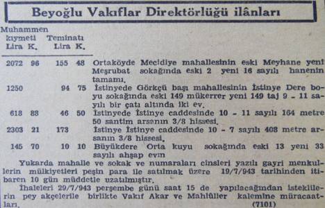 1943 yılında İstinye'de iki ev bin 250 liraya satılacakmış!