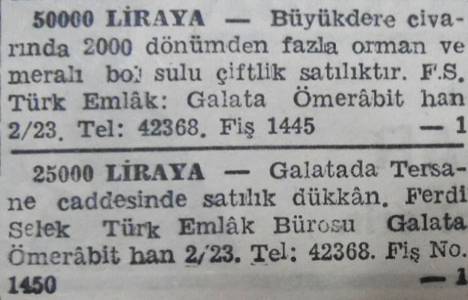 1944 yılında Büyükdere civarında 2 bin dönüm arazili çiftlik 50 bin liraya satılacakmış!