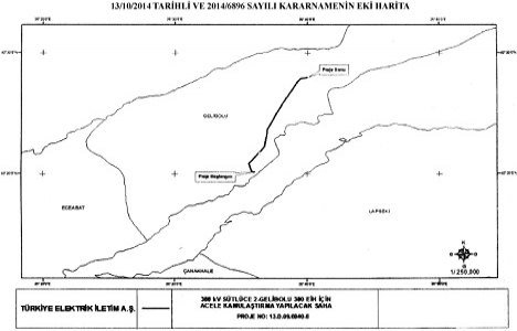 Sütlüce 2-Gelibolu Elektrik İletim Hattı Projesi için acele kamulaştırma!