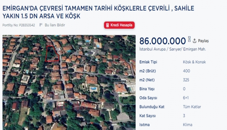 Emirgan’da tarihi köşk ve arazisi satılıyor