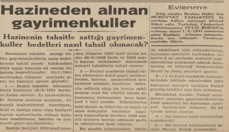 Yıl 1942... Hazinenin taksitle sattığı gayrimenkul bedelleri nasıl tahsis edilmiş?