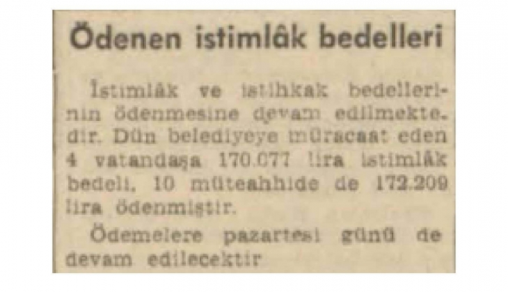1957 de müteahhitlere istimlak ödemeleri yapılmaya başlanmış!
