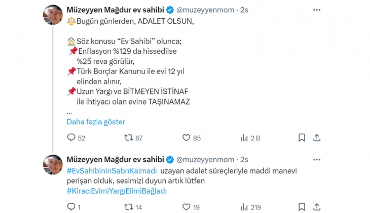 Mağdur ev sahibinden Bakan Tunç a çağrı: Yüzde 25 zam sınırı helal değildir, asıl olan adaletin sağlanmasıdır!