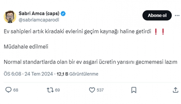 Ev sahipleri kiradaki evlerini geçim kaynağı olarak görüyor! Kiralar asgari ücretin yarısını geçmemeli!