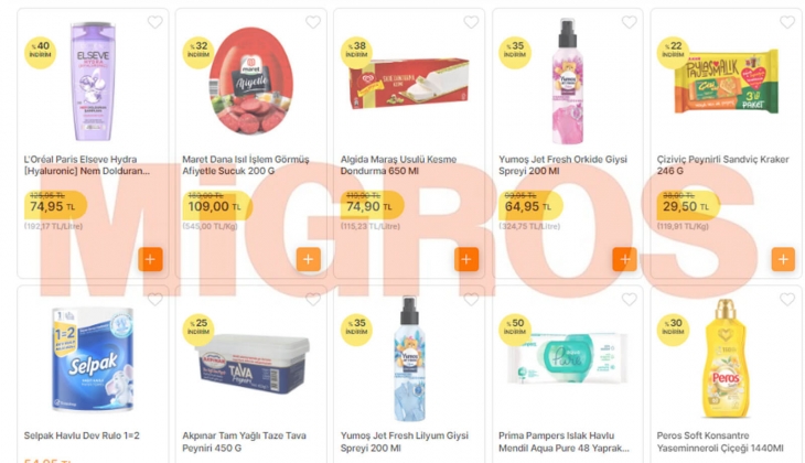 Migros ta fiyatlar yüzde 54 indirimle dibi gördü! Maret sucuk 109, tava peyniri 59 TL!