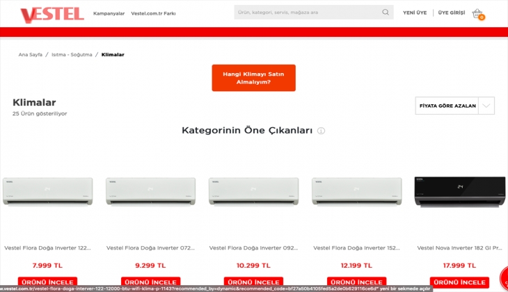 Vestel klimalarda ikili ürün alımına 750 TL indirim! Vestel klimaların 16 Eylül 2022 fiyat listesi