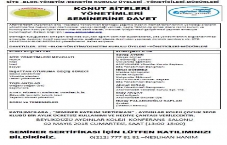 Arsiyonder konut sitesi yönetimleri semineri 2 Mayıs'ta!