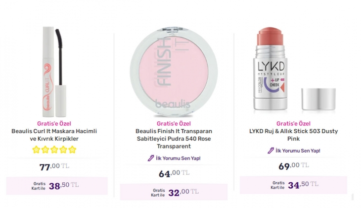 Gratis makyaj ürünlerinde indirimli fiyatlar! Maybelline maskara 360 TL yerine 160 TL! 29 Ekim 2022 fiyat listesi..