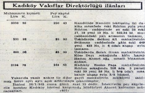 1945 yılında Kandilli de 3.338 liraya yalı arsası!