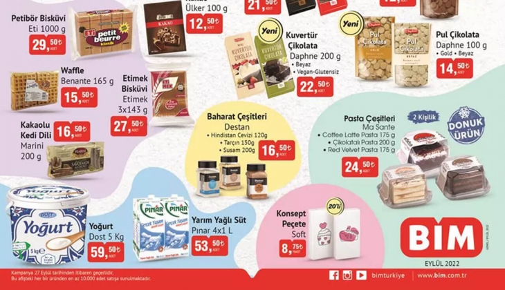 Süt, yoğurt, pandispanya, çikolataya BİM'den dev indirim! BİM kataloğu 27 Eylül 2022 fiyat listesi