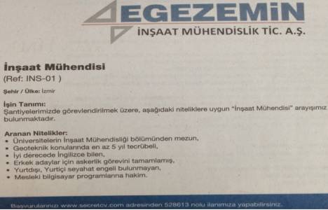 Egezemin İnşaat Mühendislik Ticaret Anonim Şirketi inşaat mühendisi arıyor!