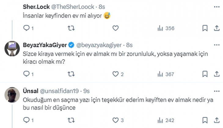  Kimse keyfinden kiracı olmuyor, ama keyiften ev alıp yatırım yapılıyor dendi: Ev sahiplerinden tepki gecikmedi!