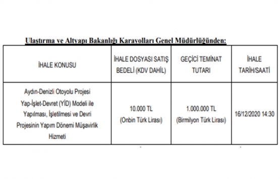 Aydın-Denizli Otoyolu Projesi için müşavirlik hizmeti ihalesi açıldı!