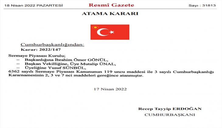 Sermaye Piyasası Kurulu na yeni başkan ataması kararı Resmi Gazete de! İbrahim Ömer Gönül kimdir?